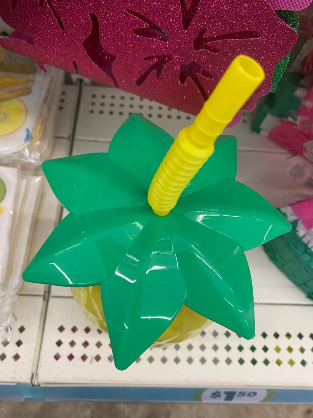 Yellow Pineapple Drink Cup with Green Leaf Lid - Party Serveware